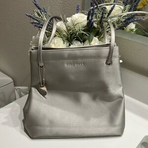 Nine West Shimmering Grey Satin Like Dress Bag With Long Straps